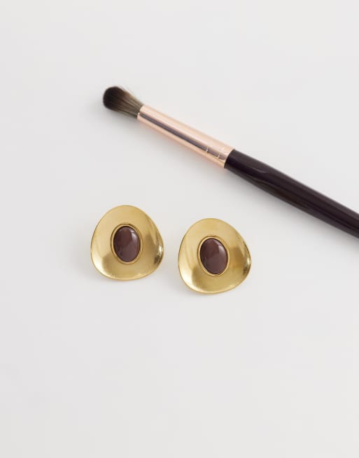 Lost Souls - Boucles d'oreilles vintage en acier inoxydable plaqué or 18 carats - Marron, 2 de 4
