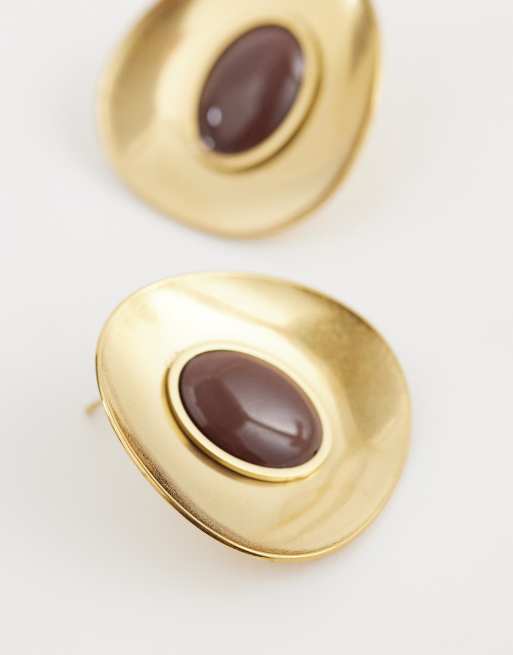 Lost Souls - Boucles d'oreilles vintage en acier inoxydable plaqué or 18 carats - Marron, 4 de 4