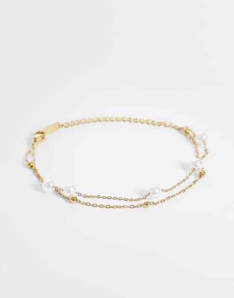 Lost Souls - Bracciale con catena multifilo in acciaio inossidabile placcato in oro 18 kt con perle - view 1