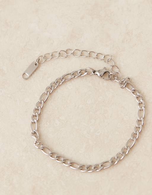 Lost Souls - Bracciale con catenina figaro sottile color argento in acciaio inossidabile, 3 di 4