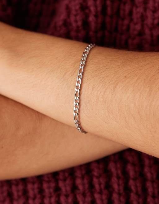 Lost Souls - Bracciale con catenina figaro sottile color argento in acciaio inossidabile, 4 di 4