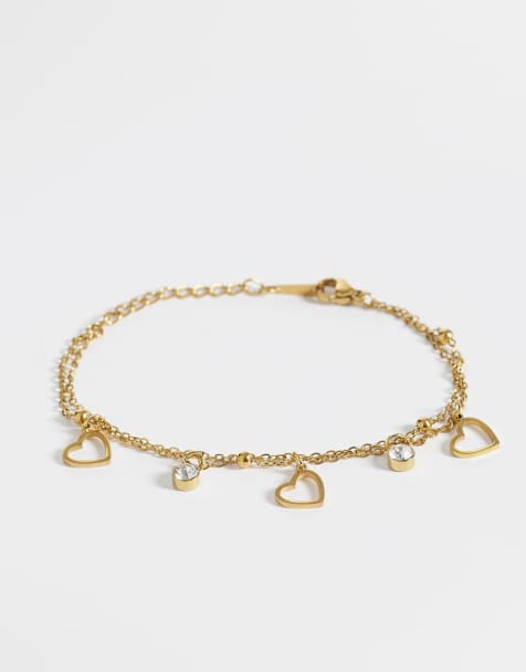 Lost Souls - Bracciale con ciondoli a cuore multipli in acciaio inossidabile placcato oro 18 ct - view 1