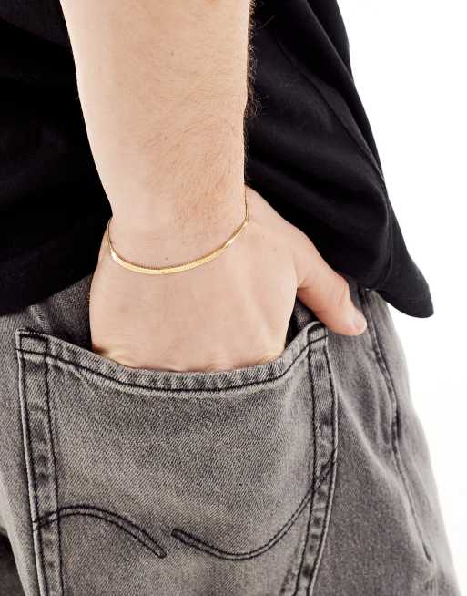 Lost Souls - Bracciale in catenina piatta snake da 3 mm placcata oro 18 k