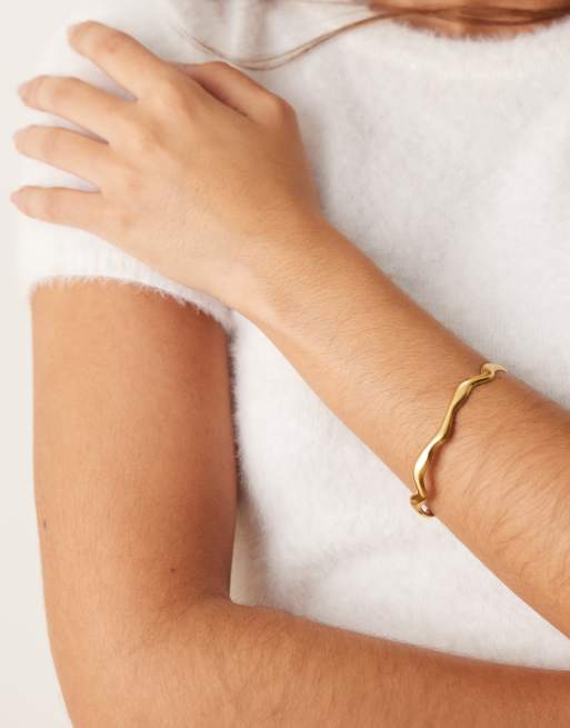 Lost Souls - Bracciale rigido effetto liquefatto in acciaio inossidabile placcato oro 18 carati