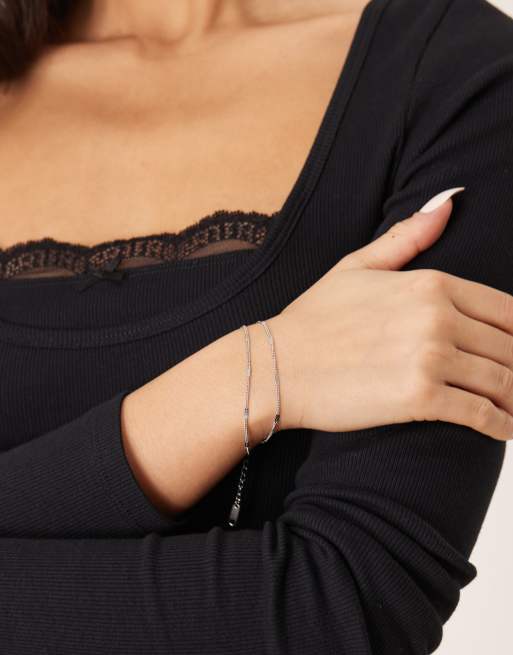 Lost Souls - Bracelet chaîne multi-rangs en acier inoxydable avec maillons gourmette - Argenté