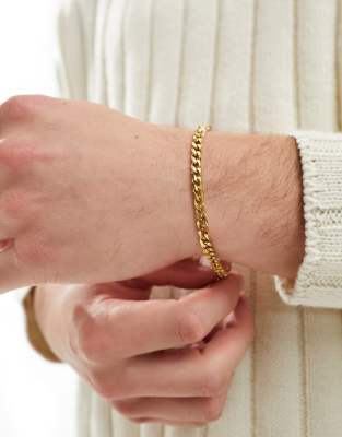 Lost Souls stainless steel 5mm skinny cuban chain bracelet in gold - ASOS Price Checker