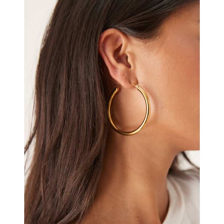 RANKEEF 3 Mm Breit Ohrringe Creolen Gold,Hypoallergen, Leichte Goldene Damen, 14K Vergoldete Ohrringe Gold Creolen Groß