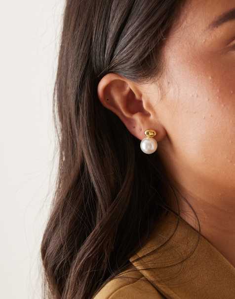 Lost Souls bubble pearl stud earrings in 18kt gold plated stainless steel - view 1