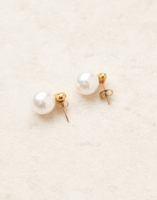 Lost Souls bubble pearl stud earrings in 18kt gold plated stainless steel, 2 of 3