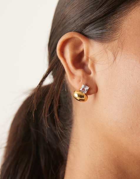 Lost Souls bubble stud earrings with crystal detail in 18ct gold plated stainless steel - view 1