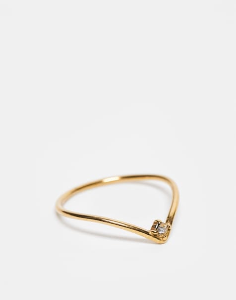 Lost Souls chevron band ring with crystal detail in 18ct gold plated stainless steel - view 1