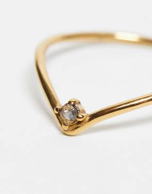 Lost Souls Chevron Band Ring With Crystal Detail In Gold