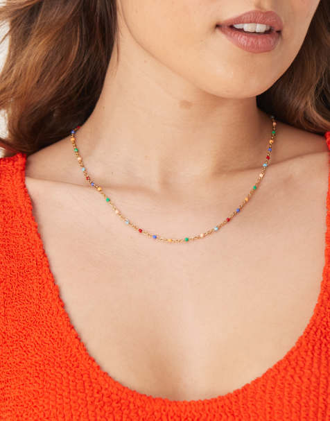 Lost Souls – Choker-Halskette aus Edelstahl mit 18-Karat-Vergoldung und Emaille-Perlen in Regenbogenfarben - view 1