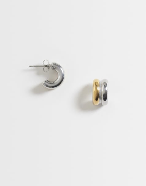 Lost Souls chubby hoop earrings in mixed metal stainless steel - view 1