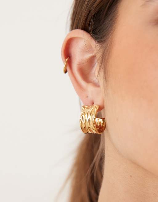 Lost Souls chunky hammered hoop earrings in 18ct gold plated stainless steel, 3 of 3