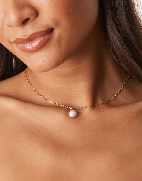 Lost Souls classic pearl pendant necklace in 18ct gold plated stainless steel - view 1