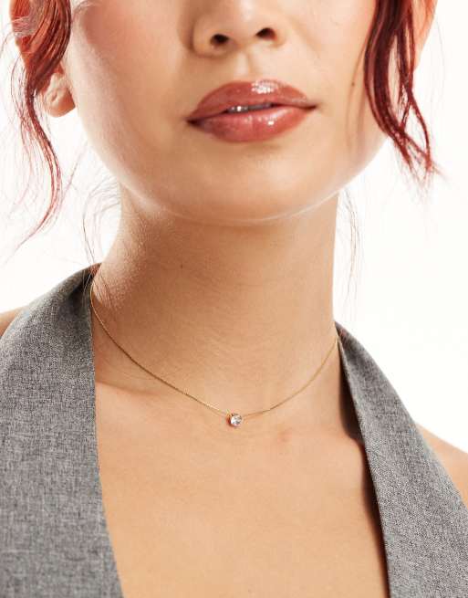 Lost Souls - Collana a catenina in acciaio inossidabile placcata oro 18 kt con solitario