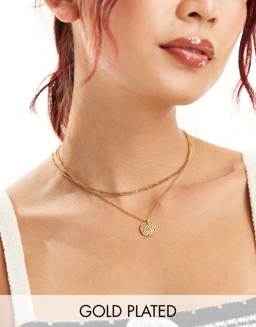 Lost Souls - Collana a catenina multiple in acciaio inossidabile placcato in oro 18 kt con ciondolo a moneta