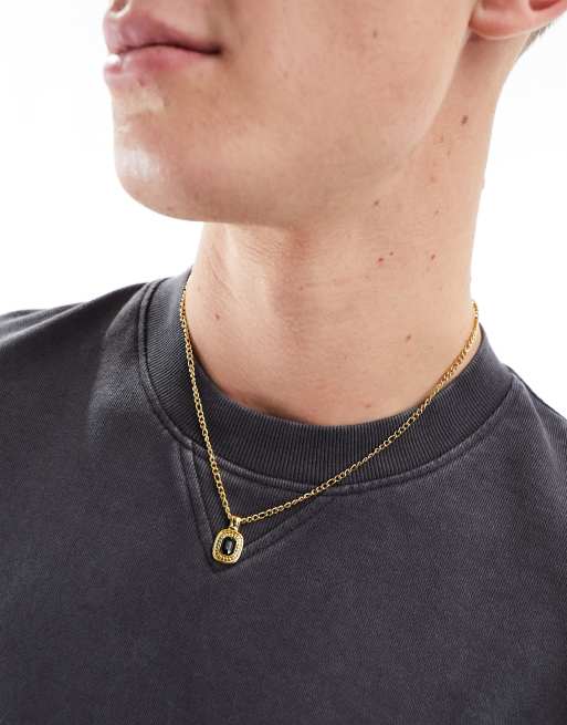 Lost Souls - Collana da 46 cm in acciaio inossidabile color oro con ciondolo nero