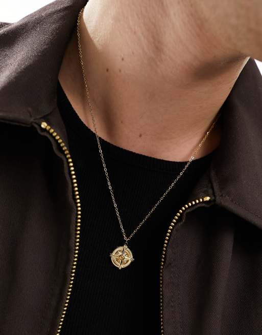Lost Souls - Collana in acciaio inossidabile color oro con pendente a forma di bussola