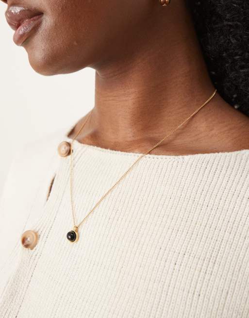 Lost Souls - Collana in acciaio inossidabile placcata in oro 18 kt con ciondolo con pietra naturale nera