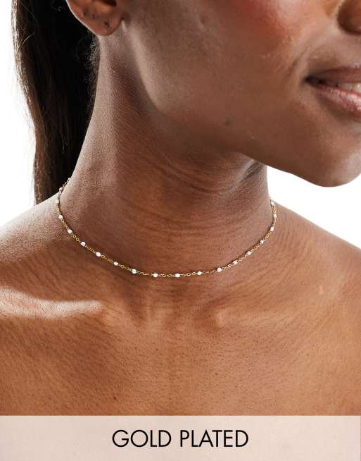 Lost Souls - Collana in acciaio inossidabile placcata oro 18 ct con perline smaltate da 38 mm