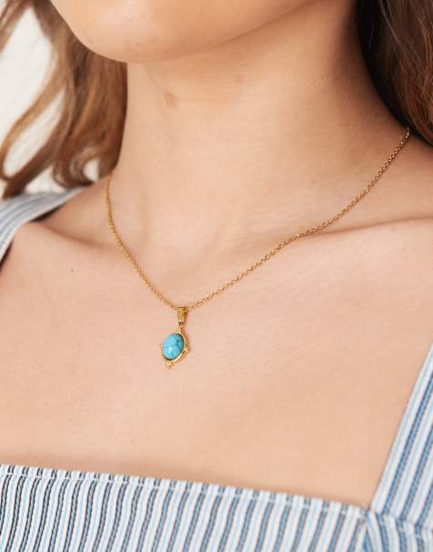 Lost Souls - Collana in acciaio inossidabile placcato in oro 18 kt con pietra turchese naturale - view 1