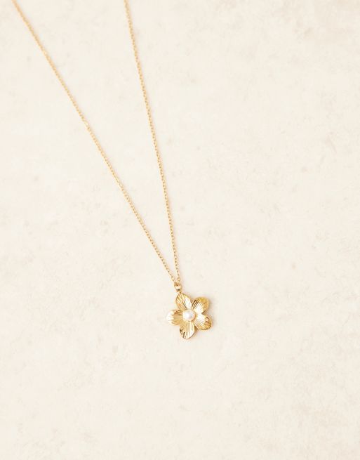 Lost Souls - Collana in acciaio inossidabile placcato oro 18 k con pendente con perla e fiore, 3 di 3