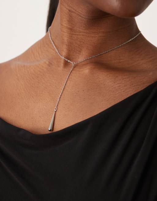 Lost Souls - Collana lariat in acciaio inossidabile argentato con pendente effetto metallo fuso