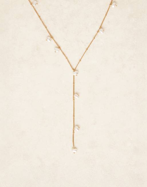 Lost Souls - Collana lariat in acciaio inossidabile placcata oro 18 k con perla, 3 di 3