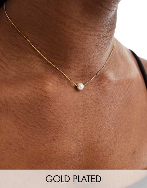 Lost Souls - Collarino in acciaio inossidabile placcato oro 18 ct con pendente con perla 