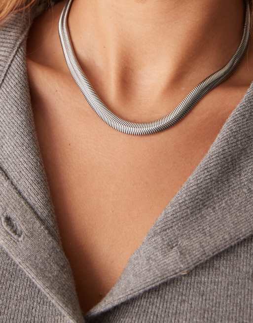 Lost Souls - Collier chaîne en acier inoxydable à maillons serpent plats - Argenté, 3 de 4