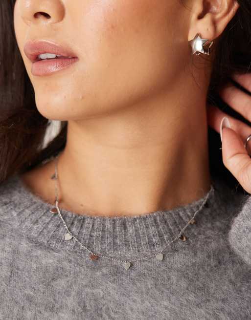 Lost Souls - Collier en acier inoxydable à petites breloques cœurs - Argenté