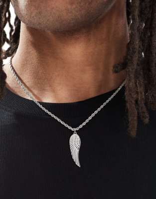 Lost Souls - Collier en acier inoxydable avec maillons corde et pendentif aile-Argenté