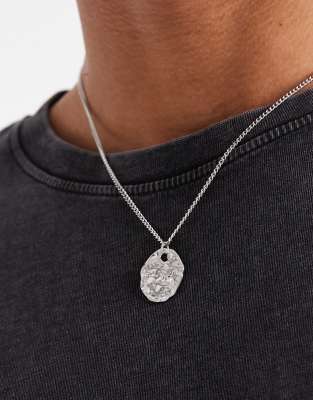 Lost Souls - Collier en acier inoxydable avec pendentif médaille effet martelé-Argenté