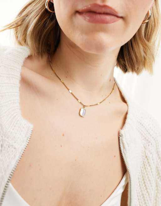 Lost Souls - Collier en acier inoxydable avec pendentif pierre semi-précieuse - Doré
