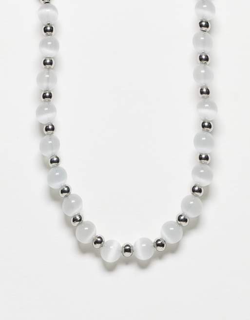 Lost Souls - Collier en acier inoxydable avec perles yeux de chat - Argenté