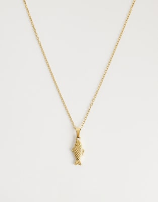 Collier en acier inoxydable plaqué or 18 carats à pendentif poisson-Doré