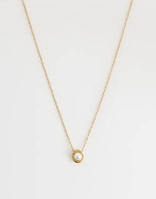Collier en acier inoxydable plaqué or 18 carats avec pendentif rond effet fondu orné d'une perle-Doré