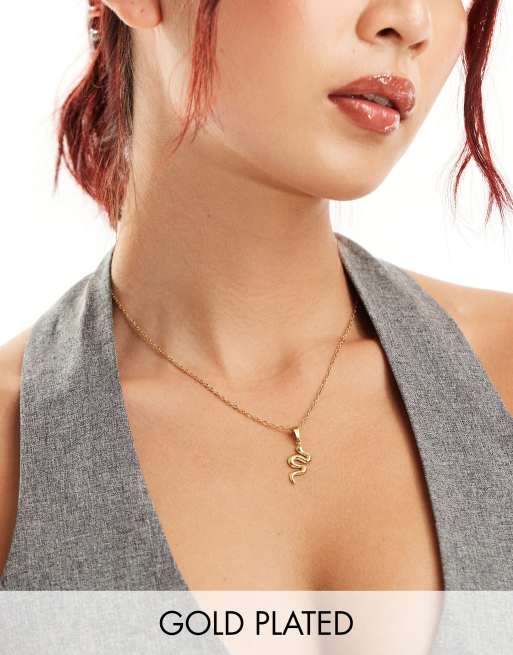 Lost Souls - Collier en acier inoxydable plaqué or 18 carats avec pendentif serpent