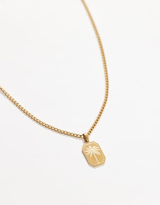 Lost Souls - Collier en plaqué or 18 carats avec pendentif à gravure palmier, 3 de 3
