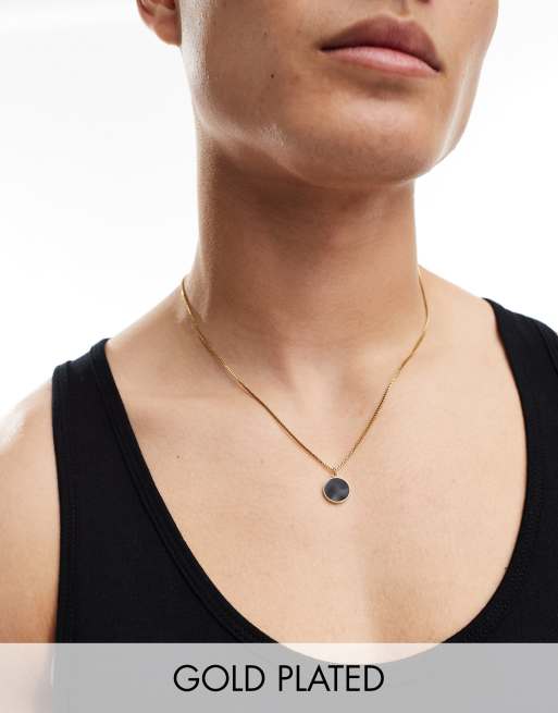 Lost Souls - Collier en plaqué or 18 carats avec pendentif médaille noire