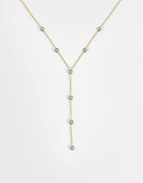 Lost Souls - Collier lariat en acier inoxydable plaqué 18carats avec pierre turquoise - view 1