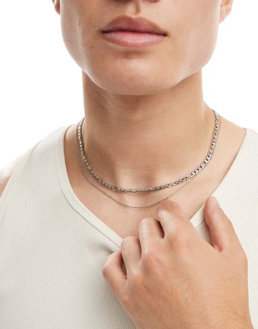 Lost Souls - Collier multi-rangs en acier inoxydable chaîne fine et maillons alternés