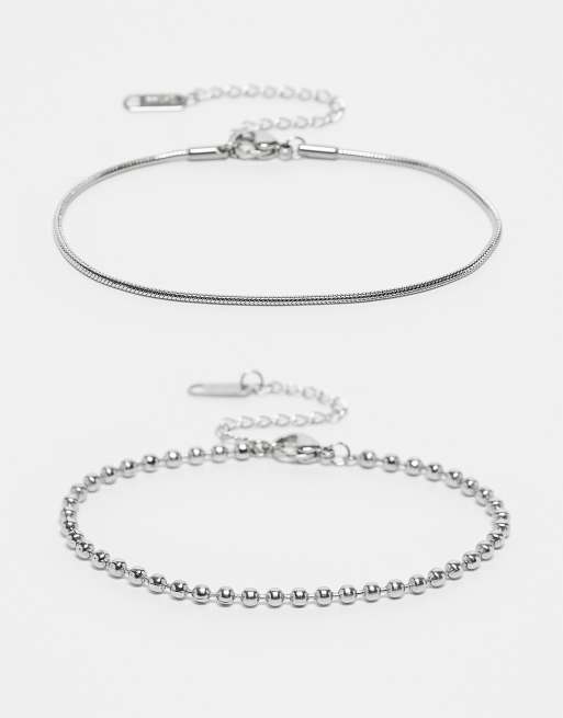 Lost Souls - Confezione da 2 bracciali in acciaio inossidabile con catenina a palline e snake