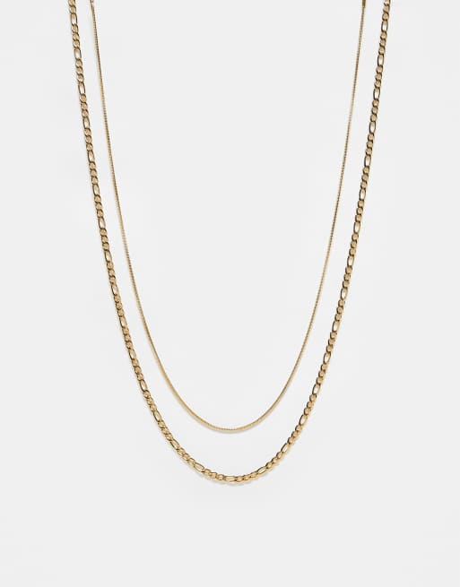 Lost Souls - Confezione da 2 collane placcate oro 18 kt con catenina figaro e snake