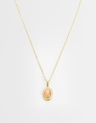 Lost Souls Coral Stone Pendant Necklace In Gold