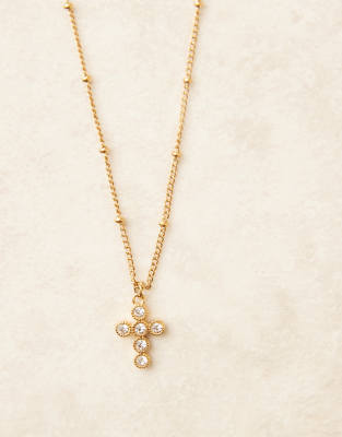 Lost Souls Cross Pendant Necklace With Cz Crystal In Gold