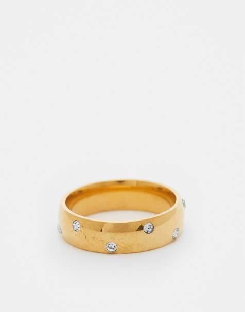 Lost Souls crystal dot band ring in 18ct gold plated stainless steel - view 1