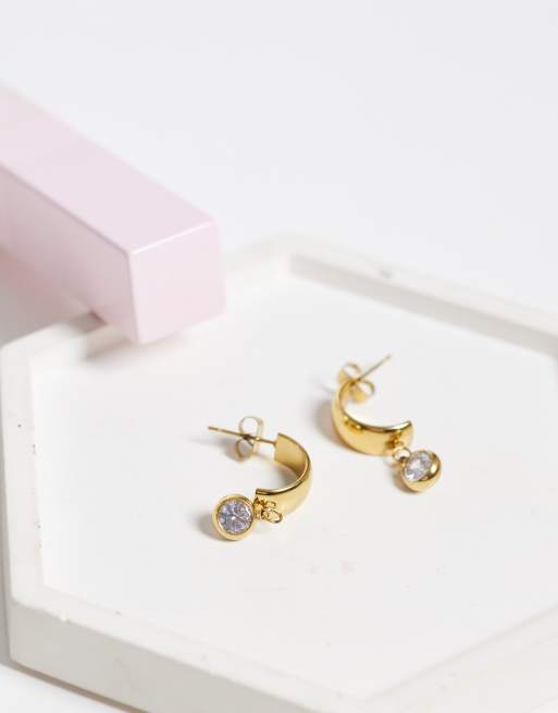 Lost Souls curve stud earrings with crystal drop charm in 18k gold plated stainless steel, 2 of 4